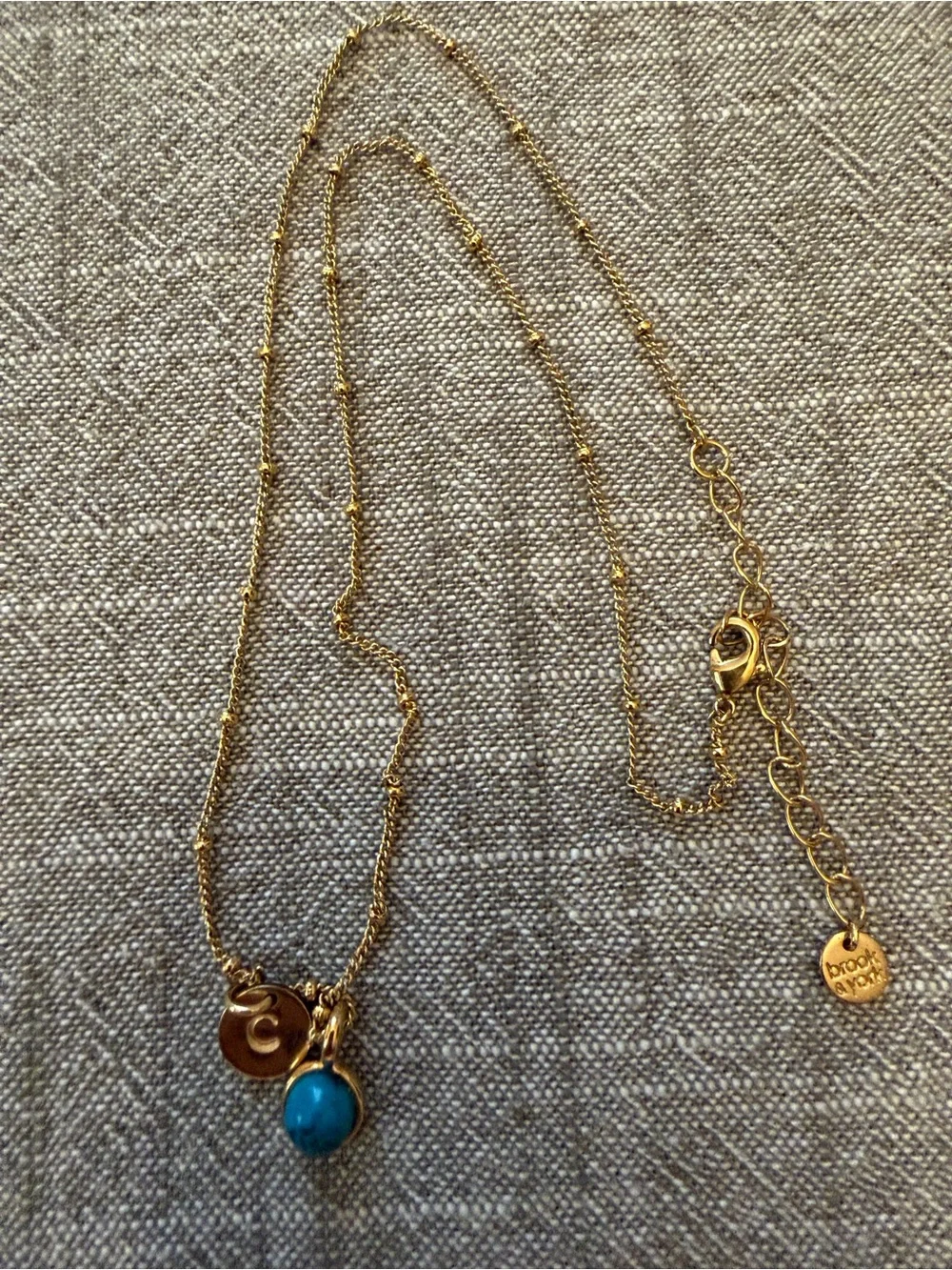 Vintage Gold Filled Chain Necklace with Turquoise Charm and C charm - Picture 6 of 8
